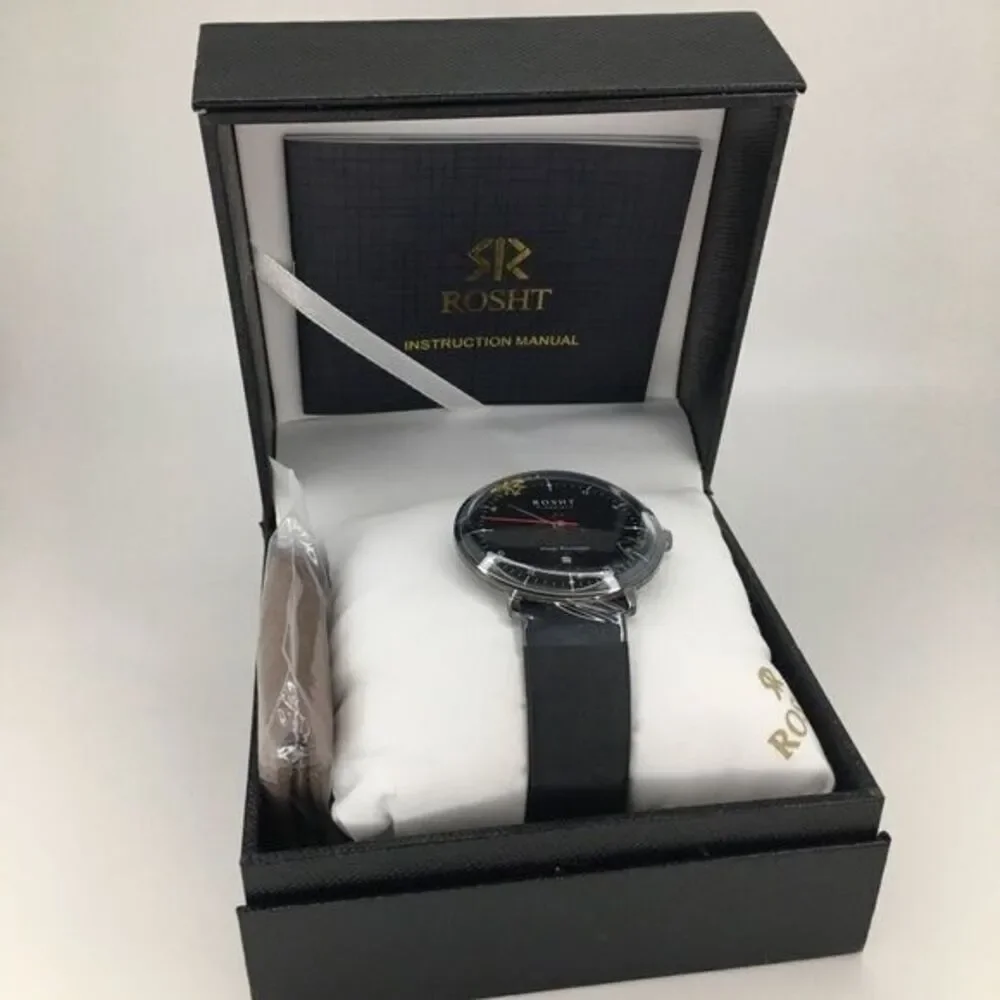 Rosht Men’s Black Leather Watch